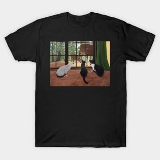 Cats Looking at Deer Outside the Window. T-Shirt